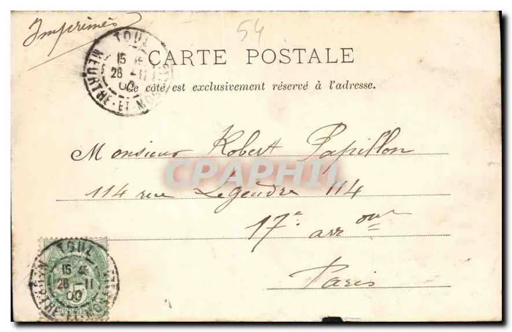 Toul - Porte de Metz — porte monumentale avec passerelle métallique — éditeur Lib. Ch. Oury, Toul, n°54 - Rückseite