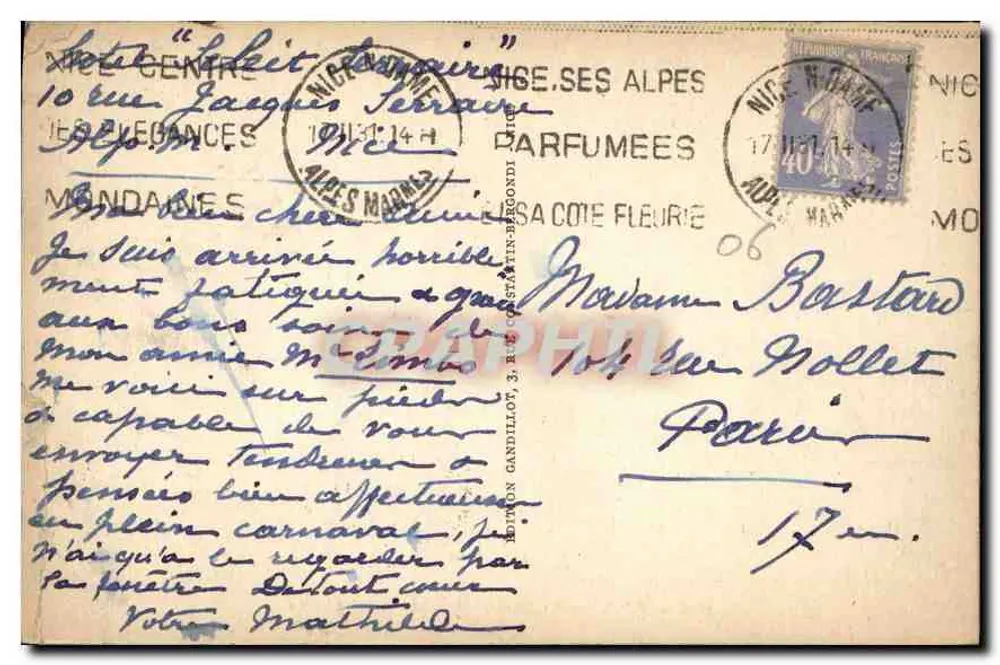 NICE — A Jetée-Promenade e os Jardins — Edições CANDILLOT, n° 3226 - Verso