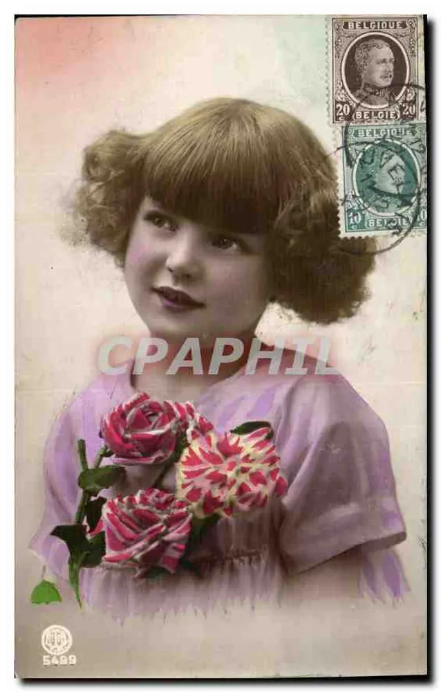 Menina segurando um buquê de rosas — editor NICA n° 5489 - Frente