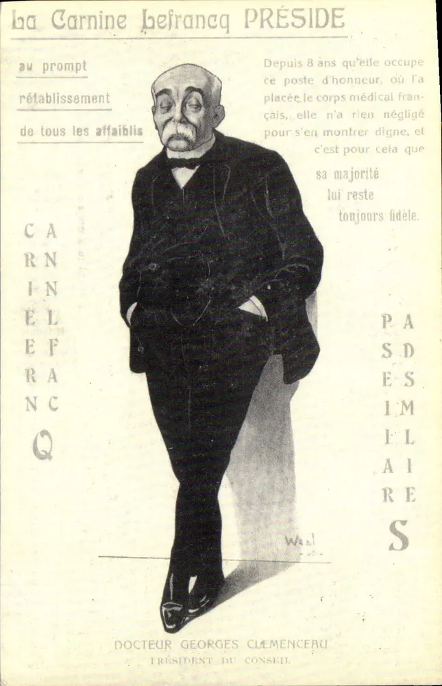Arzt Georges Clemenceau — Präsident des Rates — satirische Karikatur - Vorderseite