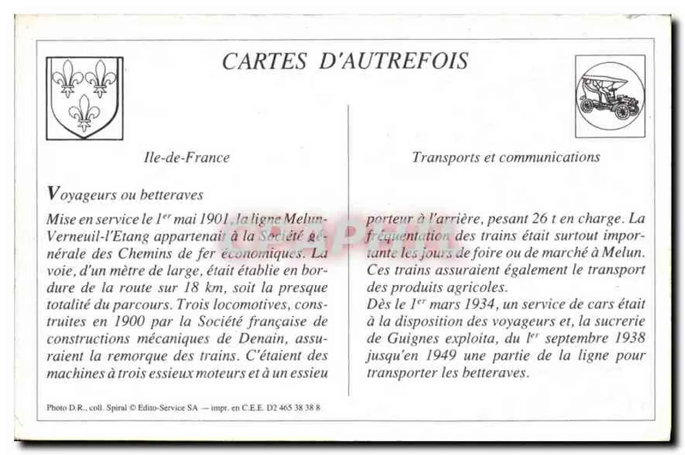 MELUN — A Estação do Trem de Verneuil — Coleção das Galerias Melunaises, n°43 - Verso
