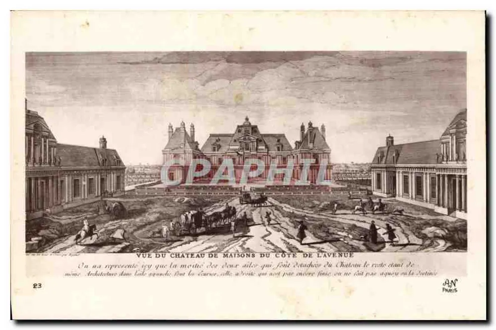Ausblick auf Schloss Maisons du Côte de l'Avène — historische Gravur — A.N. Paris, n°23 - Vorderseite