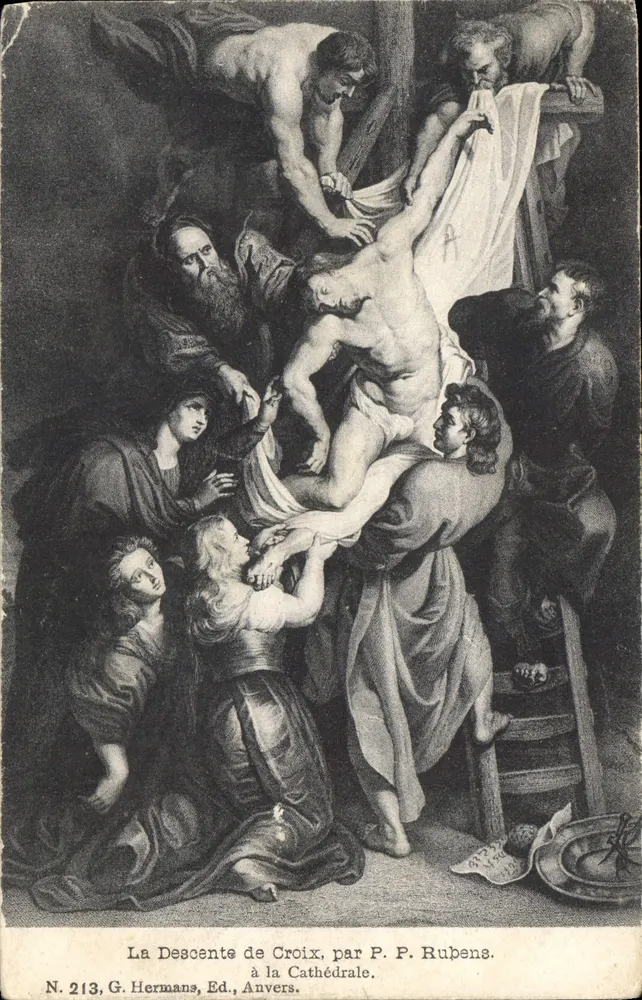 Die Abnahme vom Kreuz, von P. P. Rubens — an der Kathedrale — G. Hermans, Verlag, Antwerpen, Nr. 213 - Vorderseite