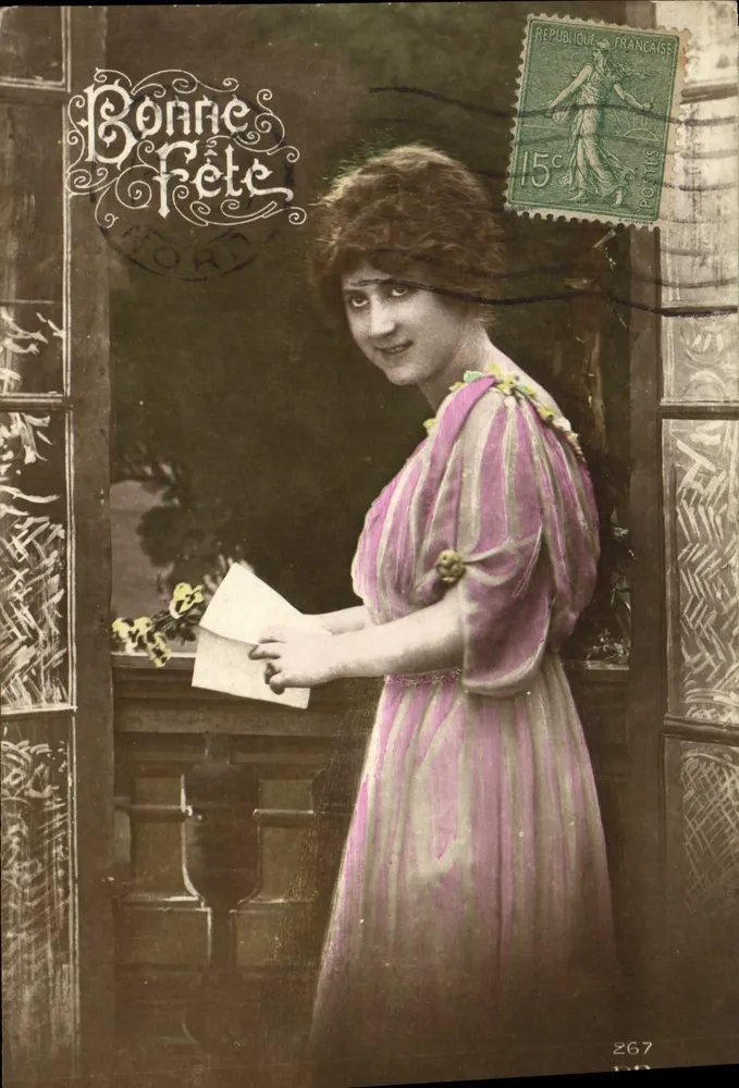 Frau in rosa Kleid — Karte zum Gruß — Verlag Nord, n°267 - Vorderseite