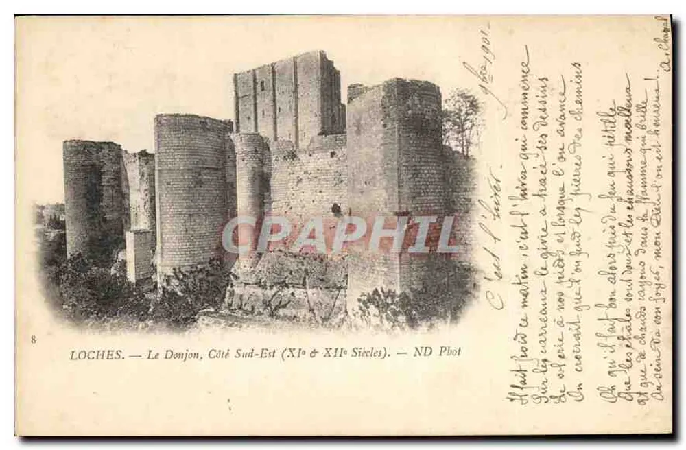 Loches — Le Donjon, Côté Sud-Est (XIe & XIIe Siècles) — ND Phot - Recto