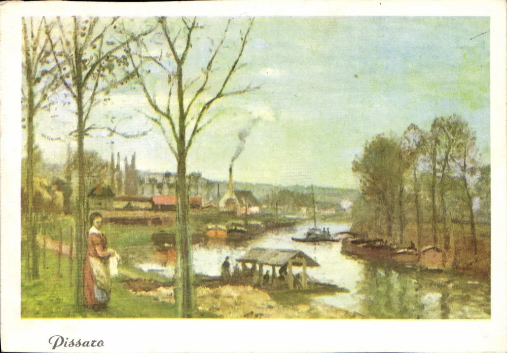 Paisagem fluvial — mulher à beira da água — Pissaro - Frente