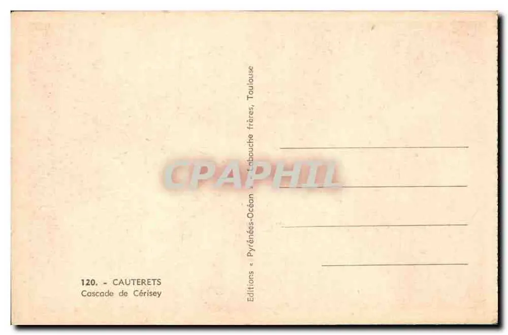 Cachoeira de Cérisey — Cauterets — Editor Labouché frères, Toulouse - Verso