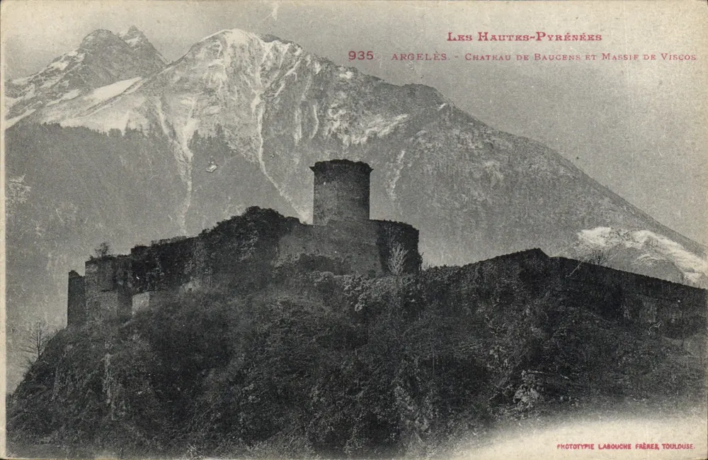 Argelès - Castelo de Baucens e Massif de Viscos — As Altas Pirineus — Fototipia Labouche Frères, Toulouse, n° 935 - Frente