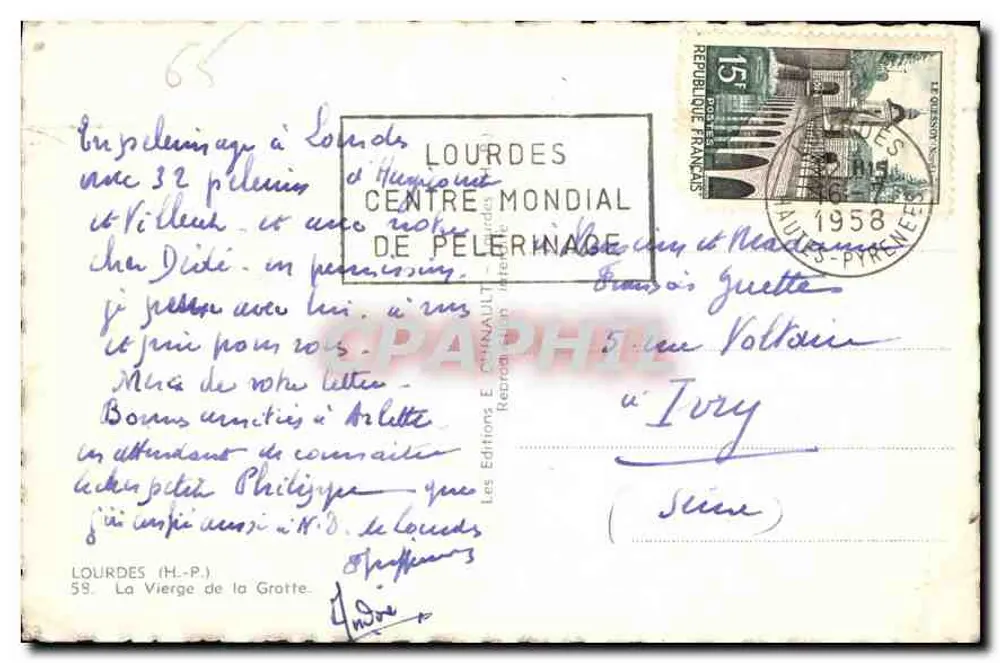 Notre-Dame de la Grotte — Lourdes — Éditions E. Cunault - Rückseite