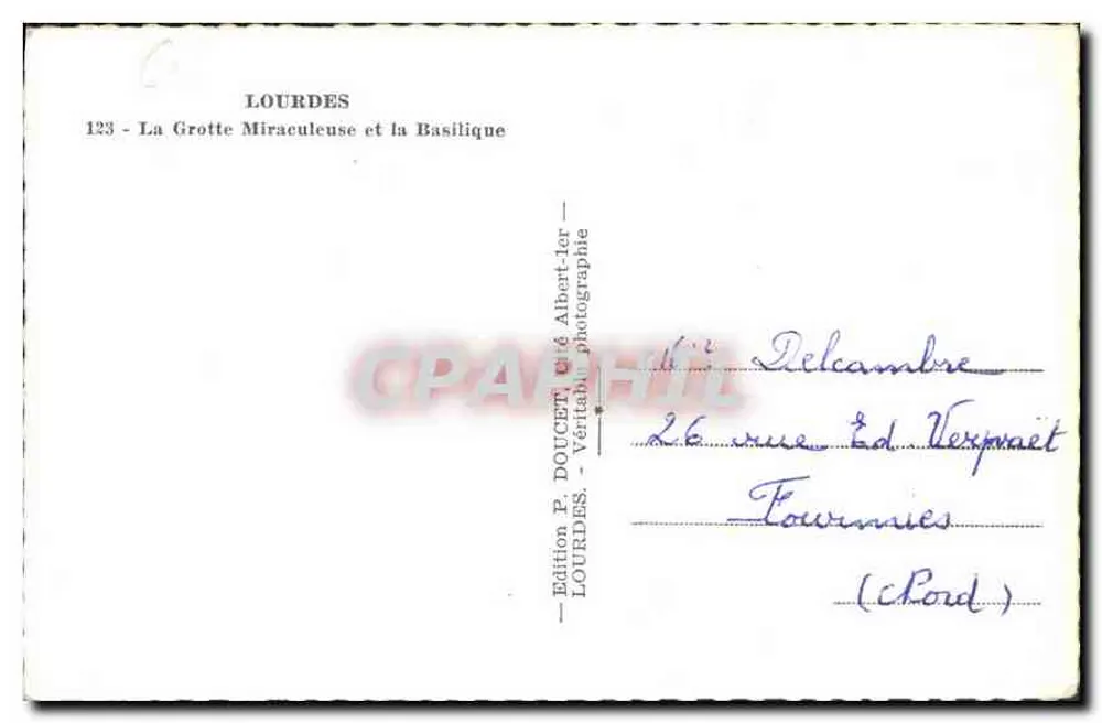 Lourdes — A Gruta Milagrosa e a Basílica — Edição P. Doucet, Lourdes - Verso