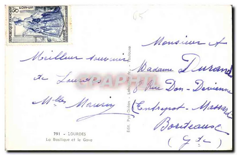 Lourdes — A Basílica e o Gave — Edit. Labatut fr., n°791 - Verso