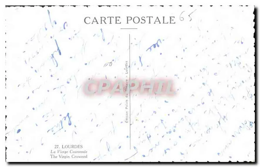 A Virgem Coroada — Lourdes — Edição Postal do Tesouro - Verso