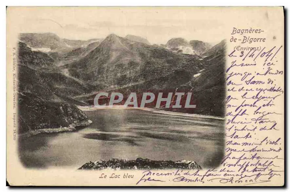 Lago Azul — Bagnères-de-Bigorre (Arredores) — F. L. Gobillot, Alemão-Dresden, Importado 1890 - Frente