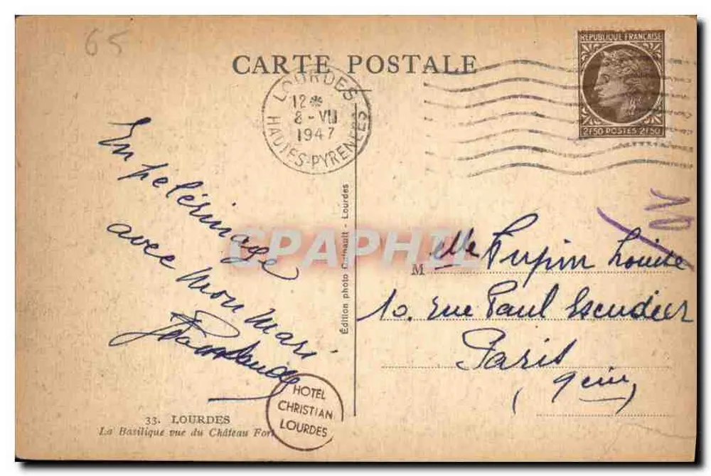Lourdes — Die Basilika vom Festungsschloss aus gesehen — Édition photo Bénaud, n° 33 - Rückseite