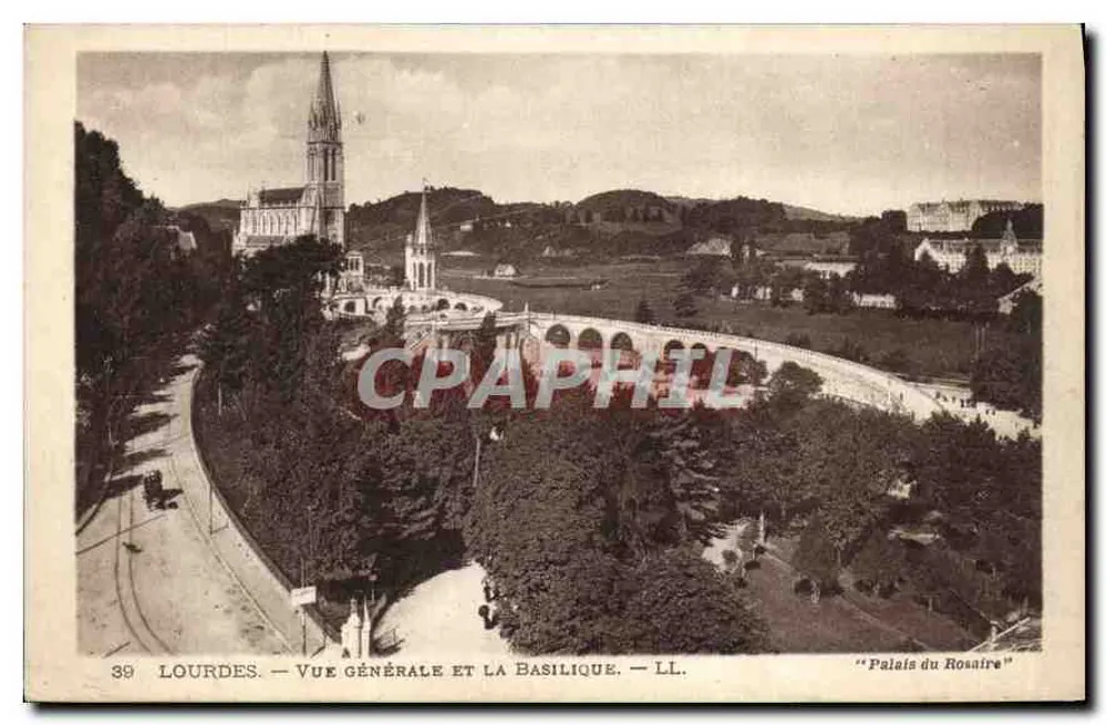 Lourdes — Vista geral e a basílica — LL. — Palácio do Rosário - Frente