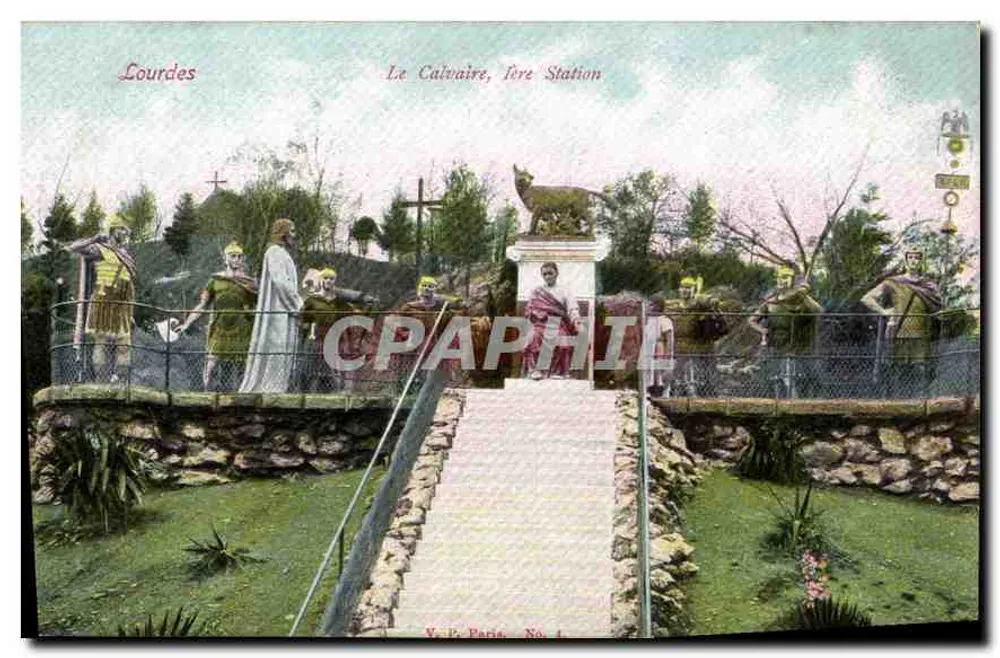 Lourdes — O Calvário, 1ª Estação — V. P. Paris, No. 1 - Frente