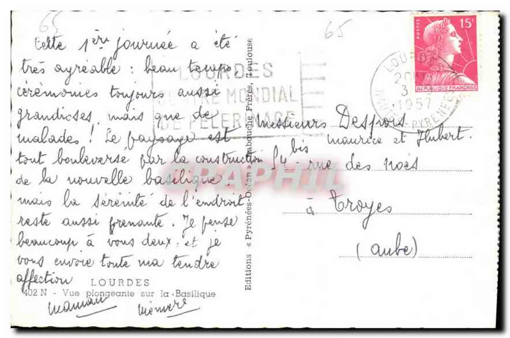 Lourdes — Aufnahme der Basilika — Éditions « Pyrénées-Océan » - Rückseite