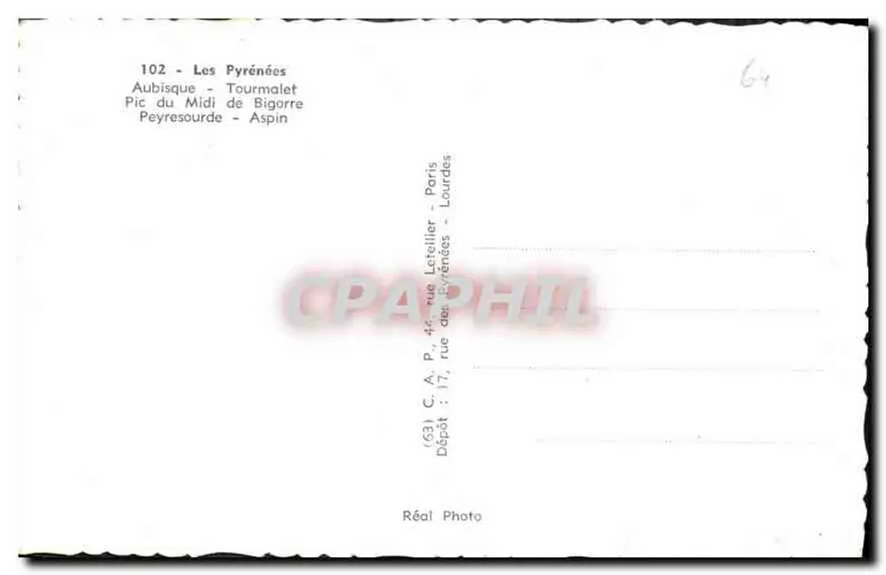 Die Pyrenäen — Die Passhöhen — Verlag C.A.P. Letellier, n°102 - Rückseite