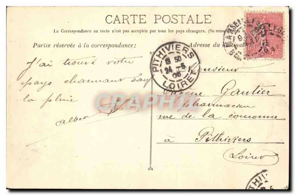 Marseille - O Palácio Longchamp — vista do jardim com fonte e edifícios — cartão postal n°2 - Verso