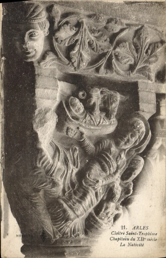 Cloître São Trofime — Chapiteau do século XII — A Natividade — editor NOVELTA, n°21 - Frente