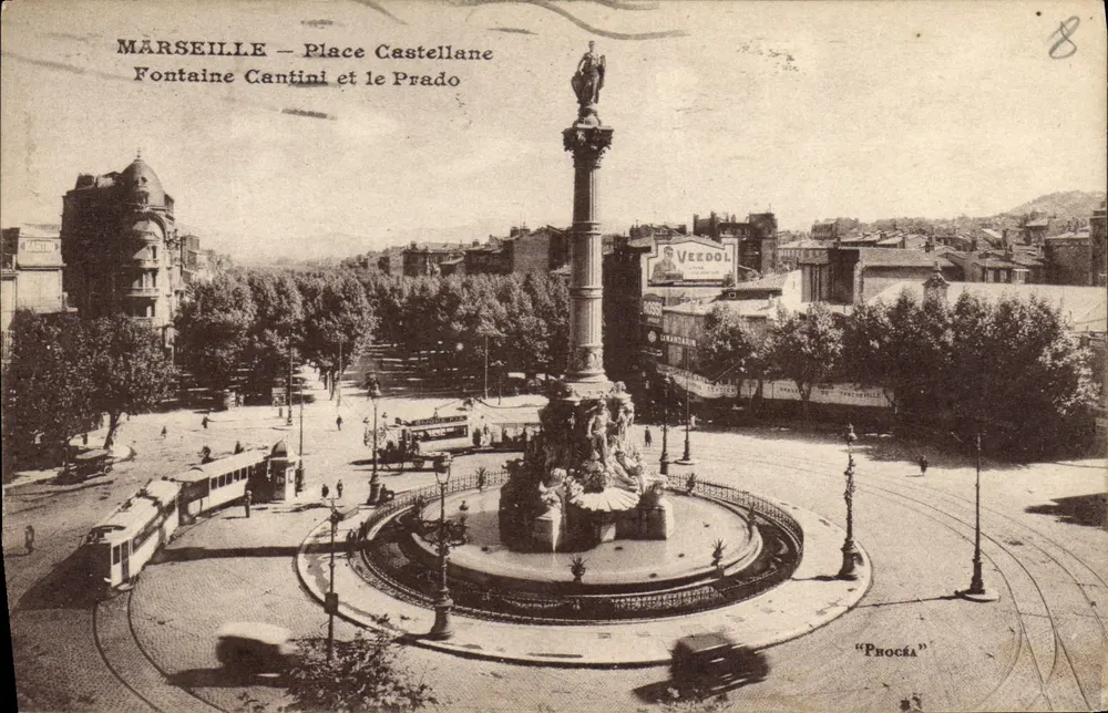 Marseille — Castellane-Platz, Fontaine Cantini und der Prado — Verlag Phocéa - Vorderseite