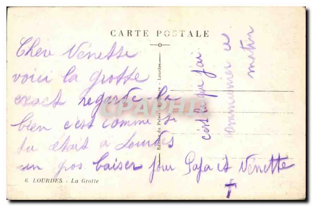 Pélas de Roseaure — Gruta de Lourdes — Editor do Palácio — n°6 - Verso
