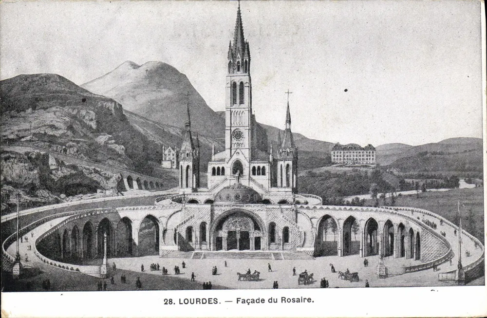 Lourdes — Façade du Rosaire — Édition F. Viron, n° 28 - Frente