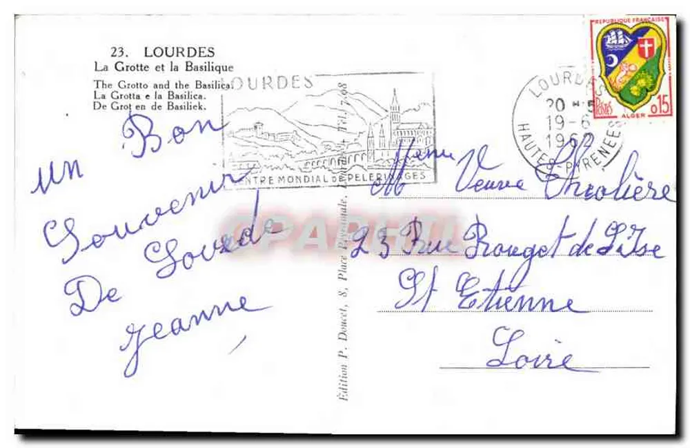 Lourdes — A Gruta e a Basílica — Edição P. Doucet, n°23 - Verso