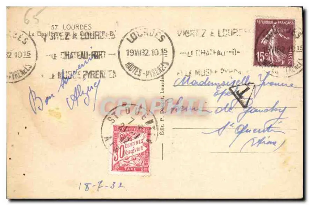 Lourdes — A Basílica e o Castelo-Forte — Éd. P. Douset - Verso