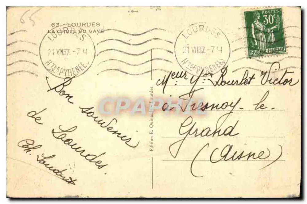 A Queda do Gave — Lourdes — Edição E. Quinault, Lourdes - Verso