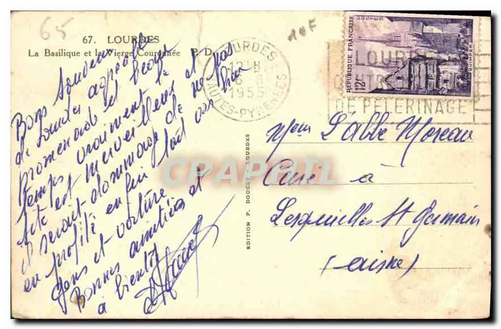 Lourdes — Die Basilika und die gekrönte Jungfrau — Edition P. Doucet, n°67 - Rückseite