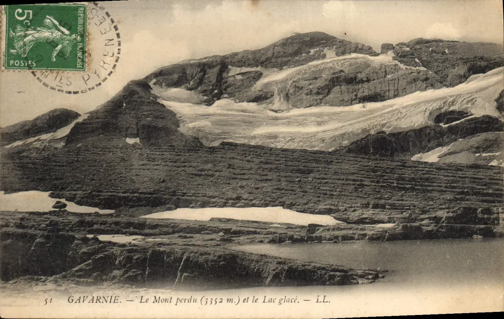 Gavarnie — Der Mont Perdu (3352 m.) und der Gletschersee — LL. - Vorderseite