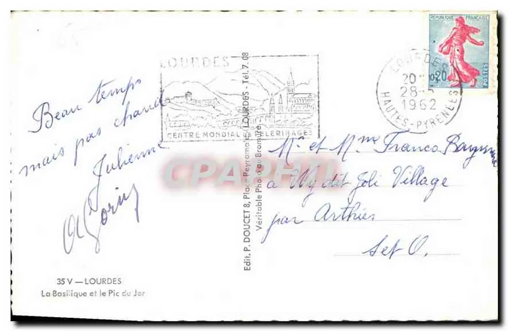 A Basílica e o Pic du Jer — Lourdes — Editor Edlux, n° 35 V - Verso