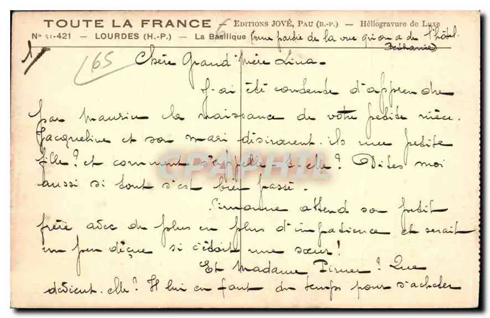 Lourdes — A Basílica (visão parcial da rua que leva ao Teatro) — Edições Joyé, Pau (B.P.P.) - Verso