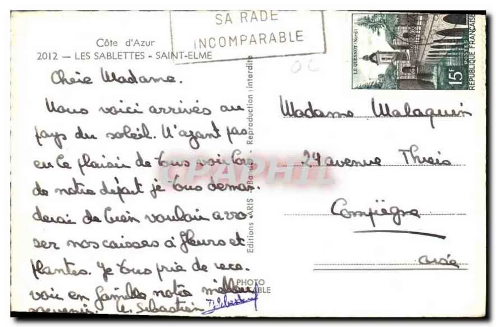 Côte d'Azur — Les Sablettes St-Elme — Edições Paris - Verso