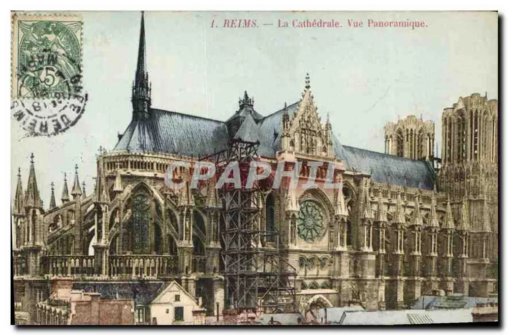Reims — Die Kathedrale. Panoramablick. — Verleger I. REIMS, Nr. 1 - Vorderseite