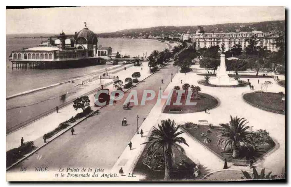 Nizza — Ansicht des Palastes der Mole und der Promenade der Engländer — LL. n°36 - Vorderseite