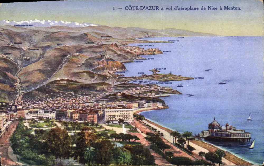 Costa do Azul — vista aérea de Nice a Menton — editor Blaetta, n°1 - Frente