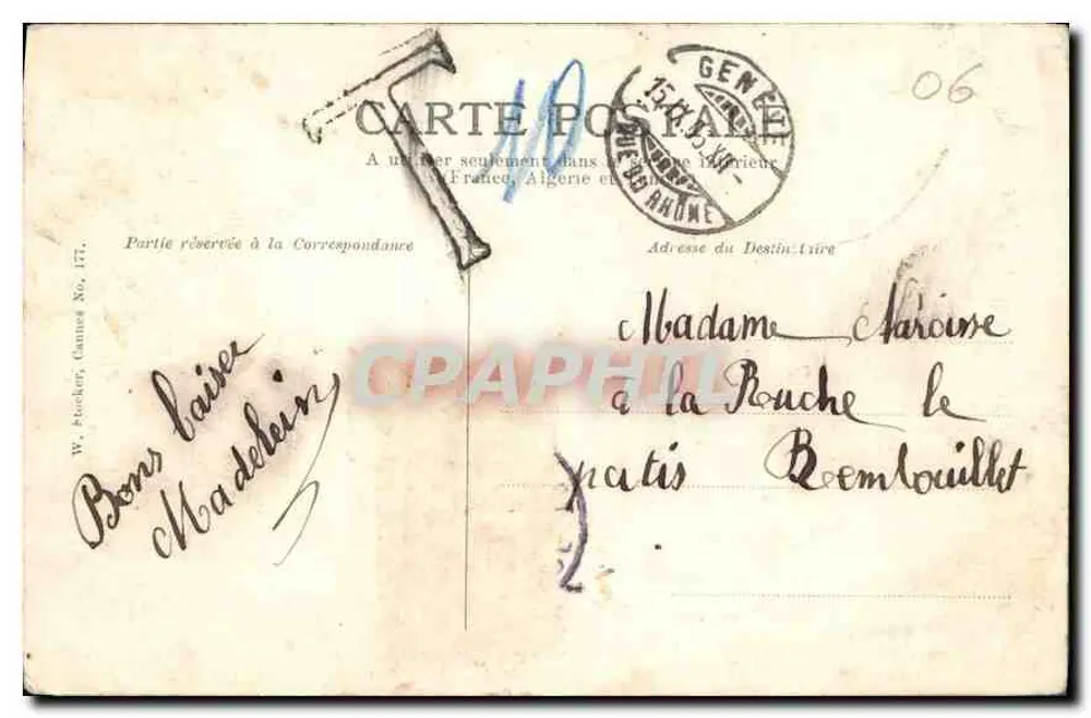 Cannes - Ansicht von der California — Verlag W. Blocker, Cannes, Nr. 177 - Rückseite