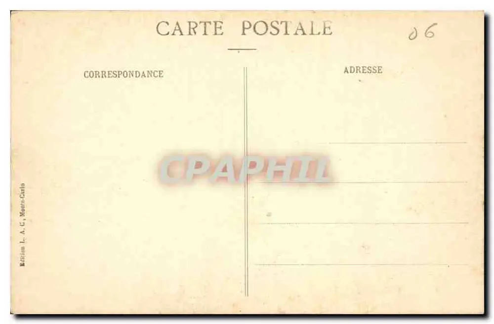 Menton, Vista da Praia — Edição L. A. C., Monte-Carlo - Verso