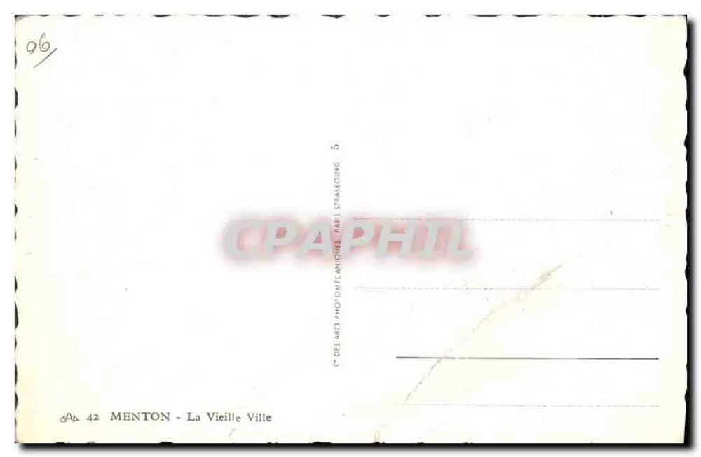 Menton - A Velha Cidade — vista panorâmica — editor: Des Arts Photographiques, Paris - Verso