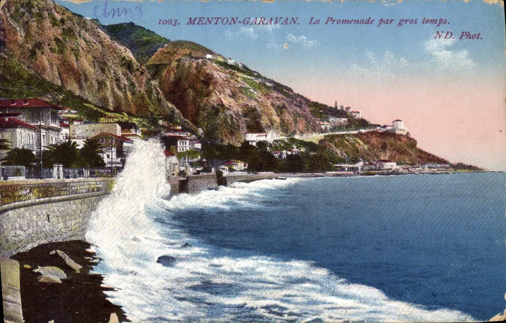 Menton-Garavan — A Promenade em dia de tempestade — N.D. Phot. n°1003 - Frente