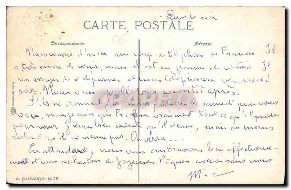 Menton-Garavan — A Promenade em dia de tempestade — N.D. Phot. n°1003 - Verso