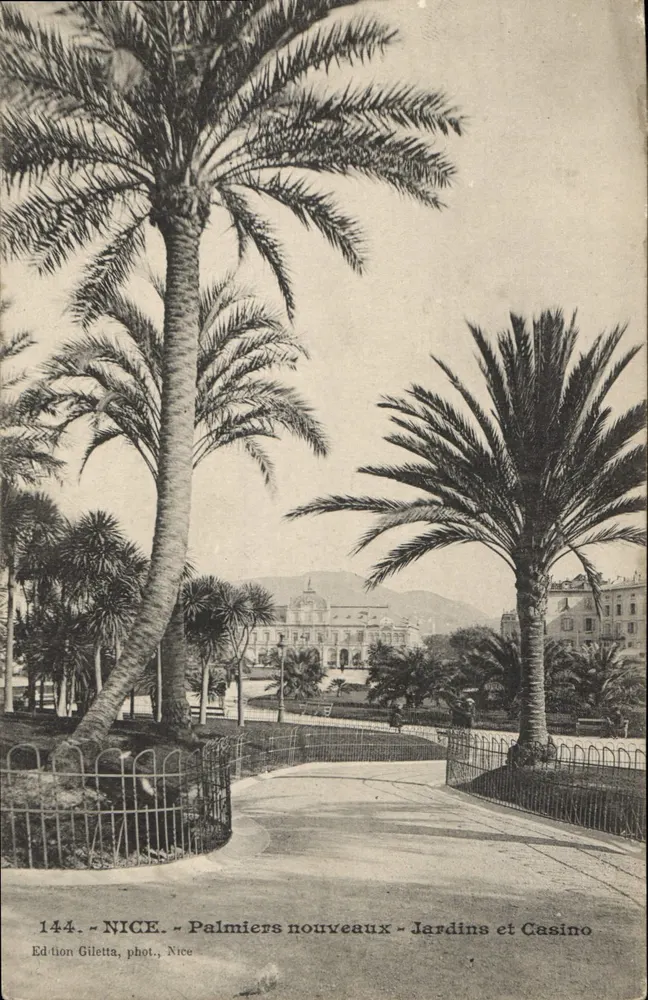 Nice — Neue Palmen — Gärten und Casino — Edition Giletta, Foto. Nice, Nr. 144 - Vorderseite