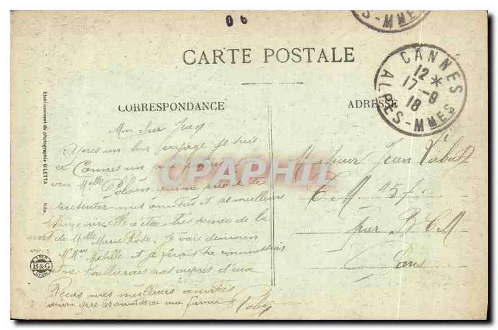 CANNES — Pôr do Sol sobre o Estérel — Editor Giletta, n° 531 - Verso