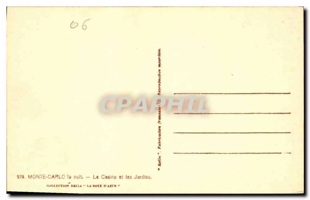 Monte-Carlo in der Nacht — Das Casino und die Gärten — Sammlung Rella 'La Côte d'Azur' - Rückseite
