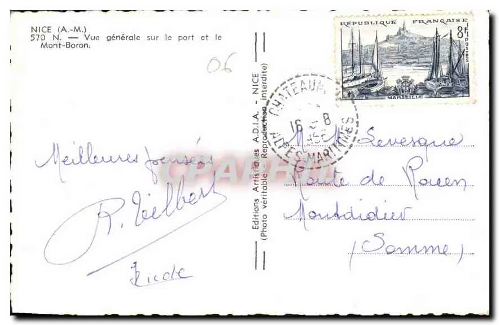 Nice (A.-M.) — Allgemeiner Blick auf den Hafen und den Mont-Boron — A.D.I.A. Künstlerische Ausgabe Nr. 570 N - Rückseite