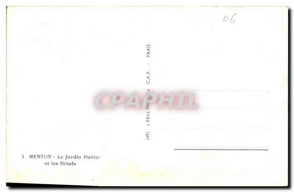 Menton - Öffentlicher Garten und Hotels — C.A.P. (49) — Paris - Rückseite