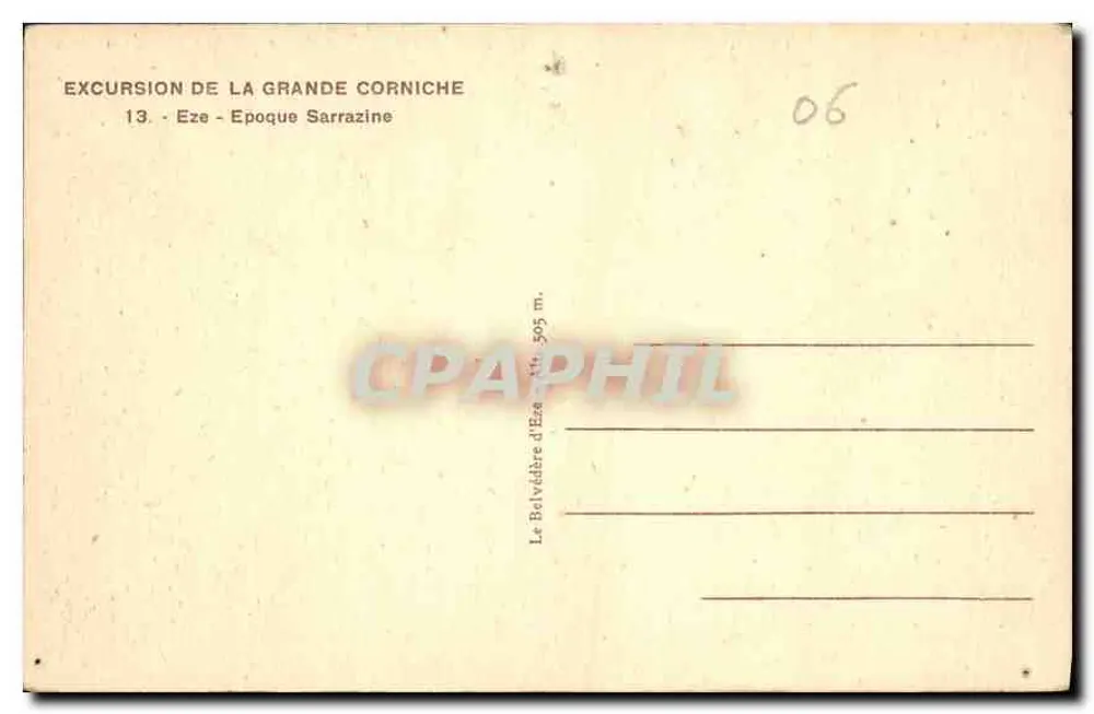 O Belvédère de Eze — Época Sarrazina — Excursão da Grande Corniche - Verso
