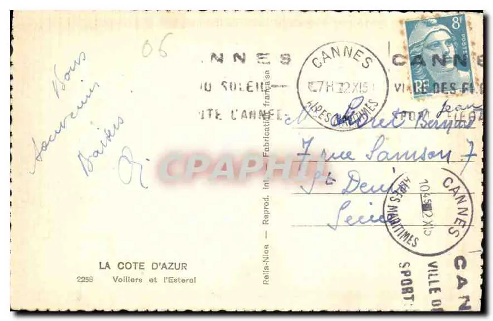 Embarcações a vela no mar — A Costa da Azur — Editora Rella-Niwa, n°2258 - Verso